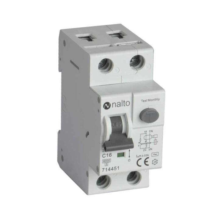 Disjoncteur Différentiel 16A - 30mA 1P+N Courbe C NALTO