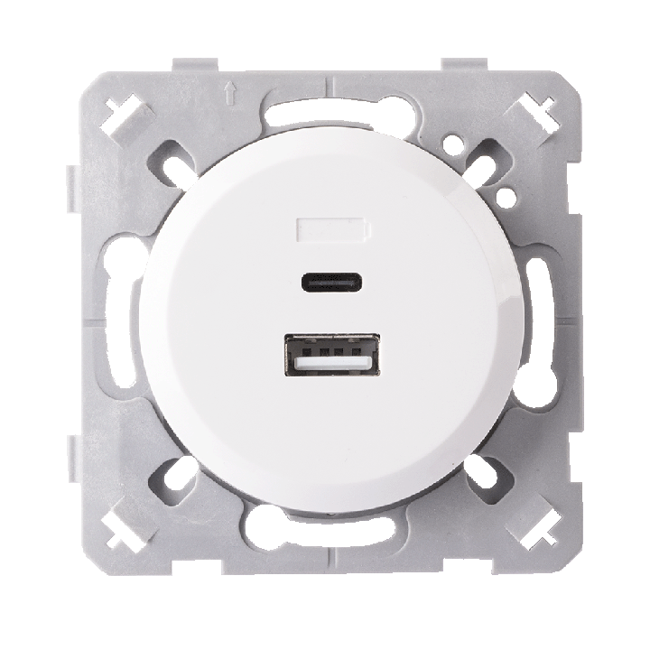 Prise Chargeur Mixte Usb / Usb-C Blanc EPURE