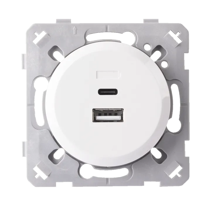 Prise Chargeur Mixte Usb / Usb-C Blanc EPURE