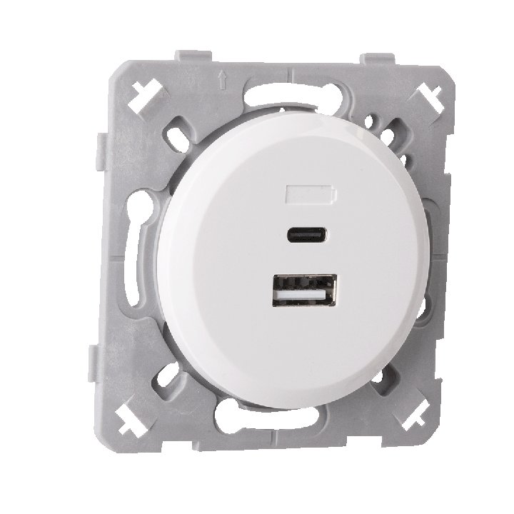 Prise Chargeur Mixte Usb / Usb-C Blanc EPURE