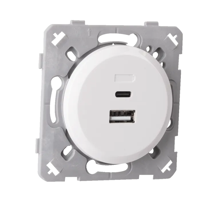 Prise Chargeur Mixte Usb / Usb-C Blanc EPURE