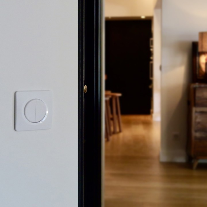 OHMTEC Epure Interrupteur va et vient + poussoir droite blanc complet