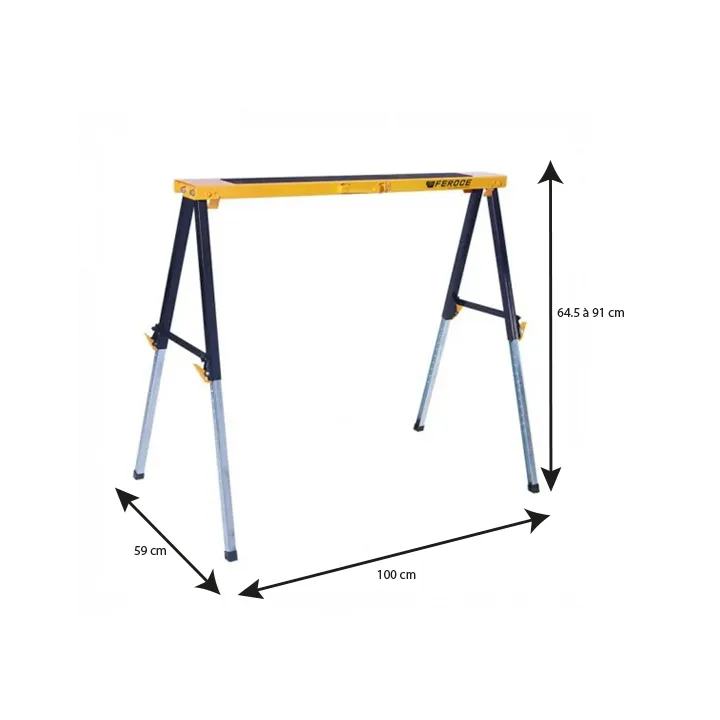 Lot de 2 Tréteaux télescopiques pliables 150 Kg avec hauteurs réglables FEROCE