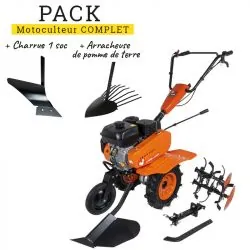 Motoculteur thermique essence 7CV - 212cc + 6 fraises + 2 roues + butteur + Charrue 1 soc + Arracheuse de pomme de terre