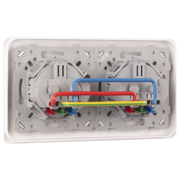 OHMTEC Epure Bloc 2 Prises 2P+T Affleurantes Cablées + Plaques Blanc