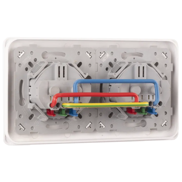 OHMTEC Epure Bloc 2 Prises 2P+T Affleurantes Cablées + Plaques Blanc