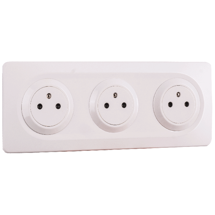 OHMTEC Epure Bloc 3 Prises 2P+T Affleurantes Cablées + Plaques Blanc 