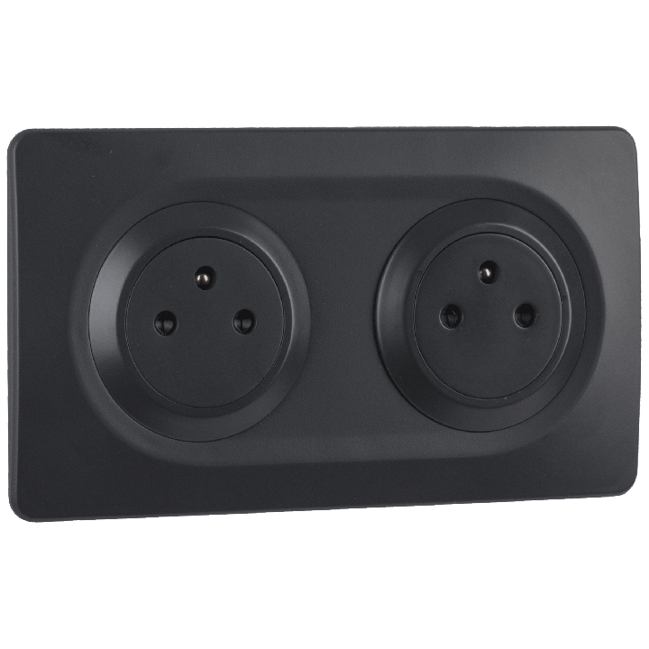 OHMTEC Epure Bloc 2 Prises 2P+T affleurantes câblées + plaques anthracites 