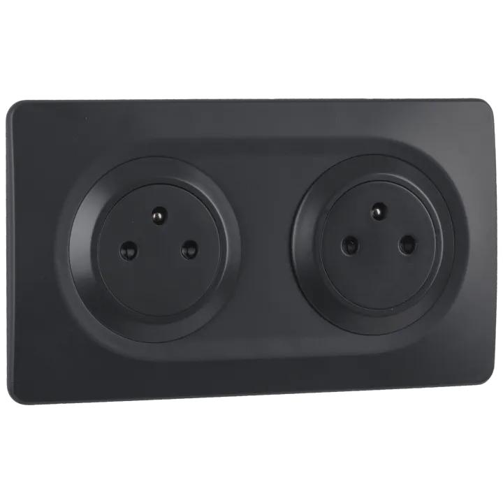 OHMTEC Epure Bloc 2 Prises 2P+T affleurantes câblées + plaques anthracites 