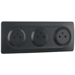 OHMTEC Epure Bloc 3 Prises 2P+T Affleurantes Cablées + Plaques anthracites 