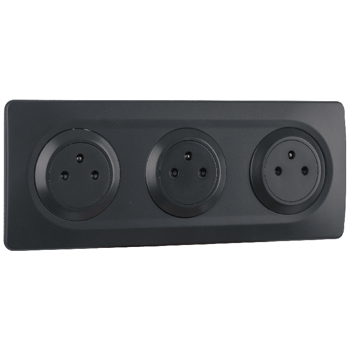 OHMTEC Epure Bloc 3 Prises 2P+T Affleurantes Cablées + Plaques anthracites 