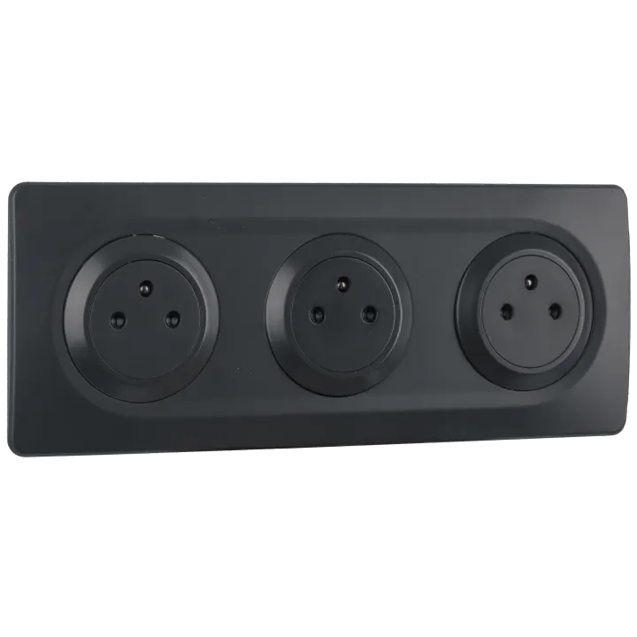 OHMTEC Epure Bloc 3 Prises 2P+T Affleurantes Cablées + Plaques anthracites 