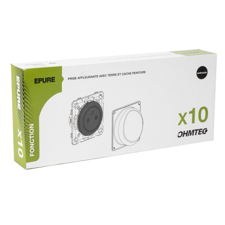 OHMTEC Epure Lot 10 Prises affleur anthracite + cache peinture 