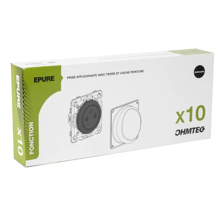 OHMTEC Epure Lot 10 Prises affleur anthracite + cache peinture 
