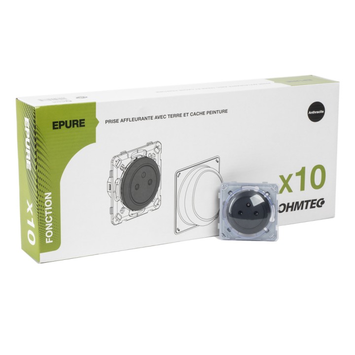 OHMTEC Epure Lot 10 Prises affleur anthracite + cache peinture 