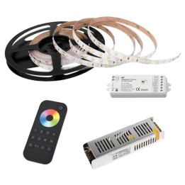 Pack Ruban 5m LED couleur RGBW 60LED/m IP20 - 24V avec télécommande WOLTZ