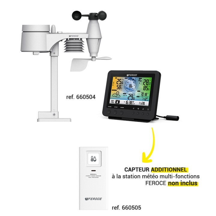 Station météo Multi-fontions sans fil écran couleur + capteur extérieur