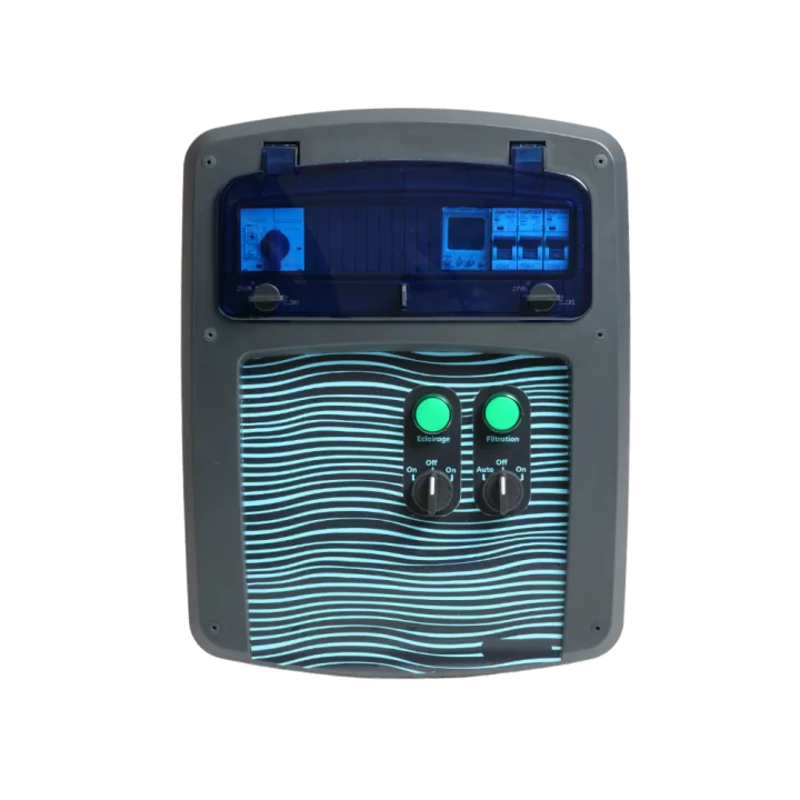 Coffret piscine pour filtration éclairage + traitement de l'eau + pompe à chaleur OHMTEC