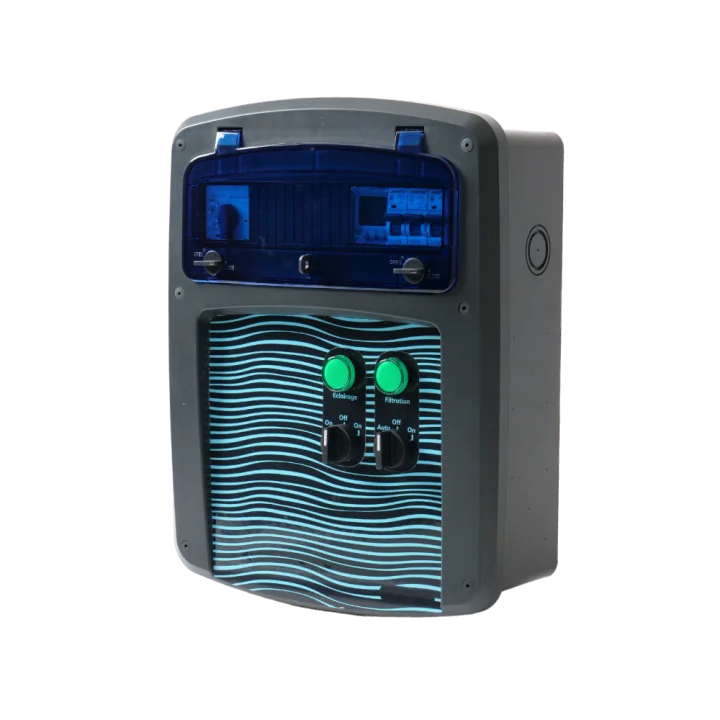 Coffret piscine pour filtration éclairage + traitement de l'eau + pompe à chaleur OHMTEC