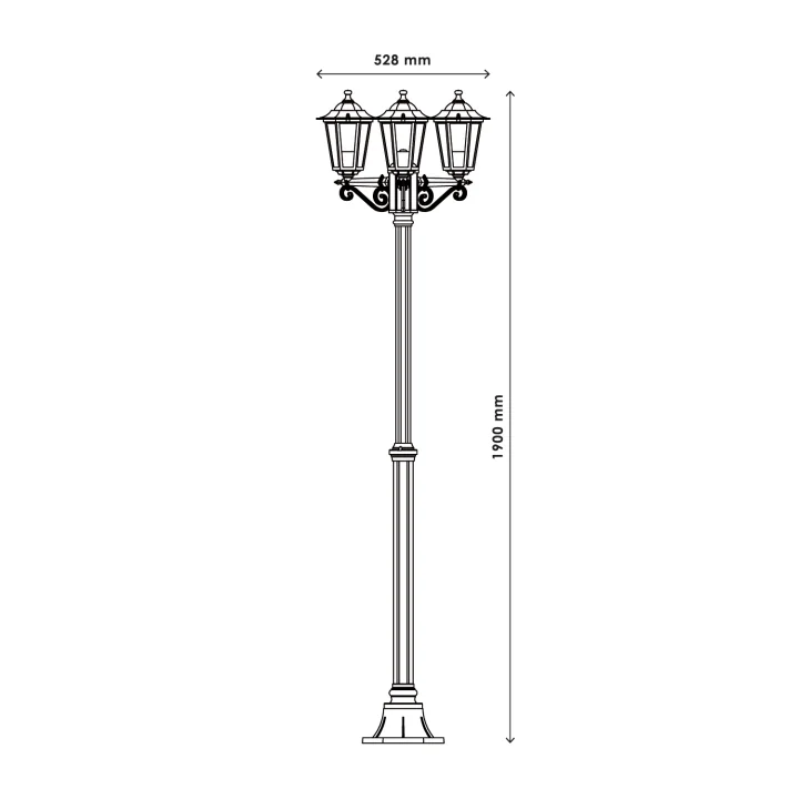 Lampadaire Extérieur 3 Têtes 3x60W E27 Fonte Rouille LOAN