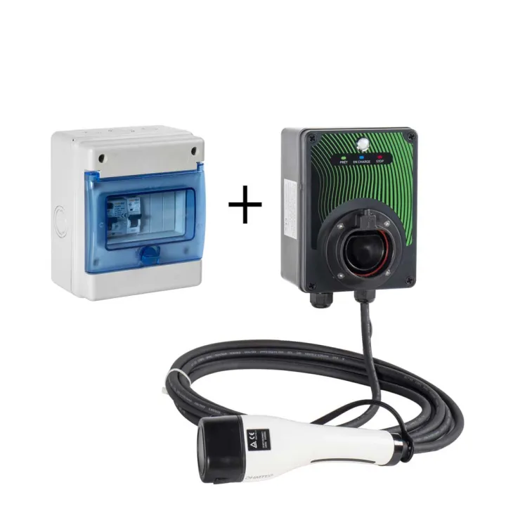 Coffret de recharge 3.7 kw avec contrôleur de charge et câble de 5m + coffret de protection 16A OHMTEC