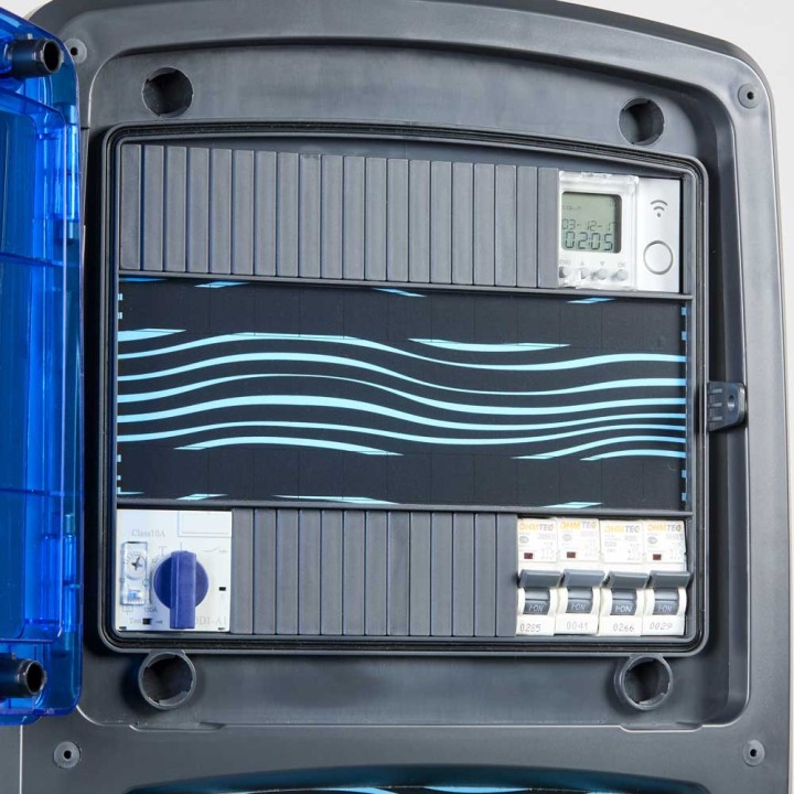 Coffret piscine pour filtration connecté + éclairage + traitement de l'eau + pompe à chaleur NALTO