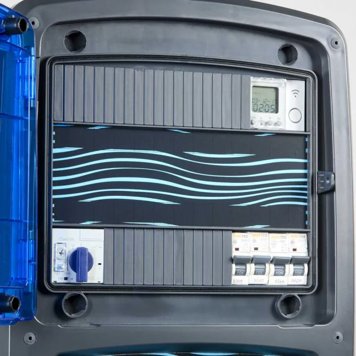 Coffret piscine pour filtration connecté + éclairage + traitement de l'eau + pompe à chaleur NALTO