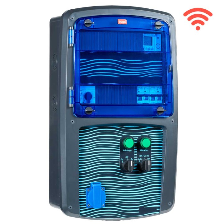 Coffret piscine pour filtration connecté + éclairage + traitement de l'eau + pompe à chaleur NALTO
