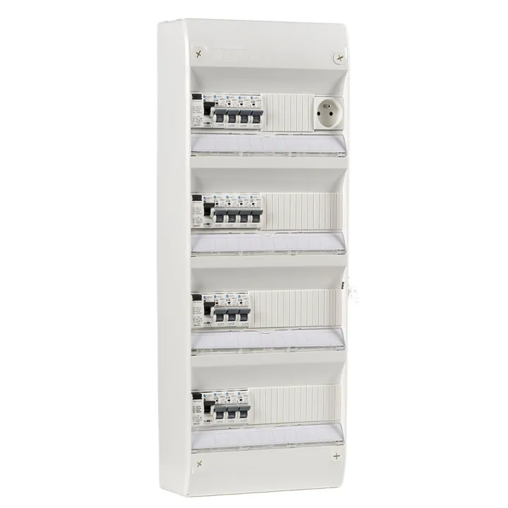 Tableau électrique équipé et câblé NF logement T5 et plus neuf 4 différentiels + 14 disjoncteurs auto 4.5kA + 1 prise 2P+T 16A N