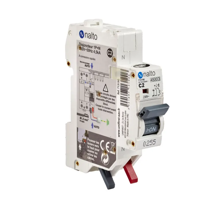 Disjoncteur 2A automatique 1P+N 4.5kA NALTO