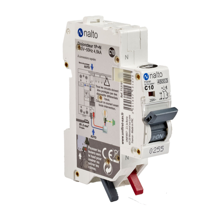 Disjoncteur 10A automatique 1P+N 4.5kA NALTO