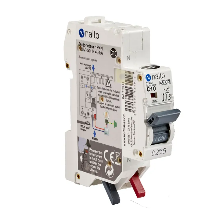 Disjoncteur 10A automatique 1P+N 4.5kA NALTO