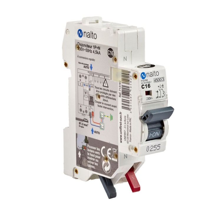 Disjoncteur 16A automatique 1P+N 4.5kA NALTO