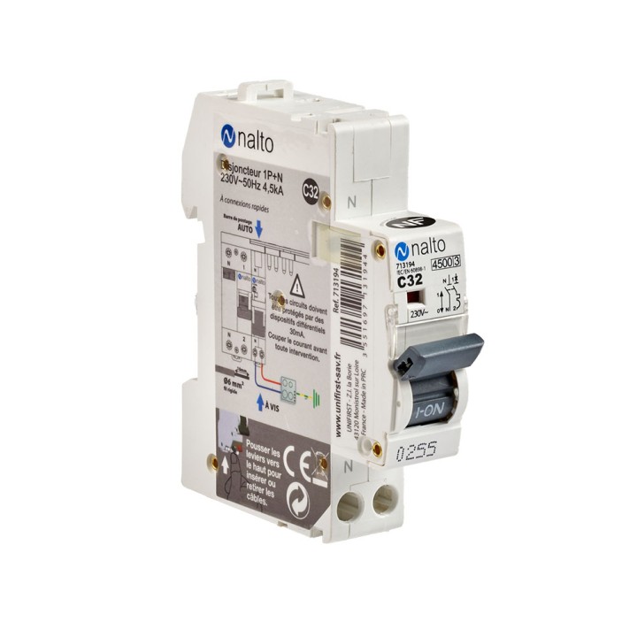 Disjoncteur 32A automatique 1P+N 3kA NALTO