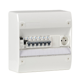 Tableau électrique équipé et câblé NF logement T1 neuf 1 différentiel 63A + 6 disjoncteurs auto 4.5kA + 1 prise 2P+T 16A NALTO