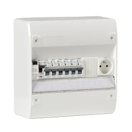 Tableau électrique équipé et câblé NF logement T1 neuf 1 différentiel 63A + 6 disjoncteurs auto 4.5kA + 1 prise 2P+T 16A NALTO