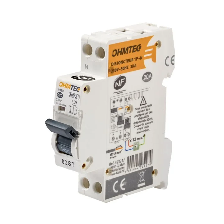 Disjoncteur 1P+N 20A 3kA NF OHMTEC