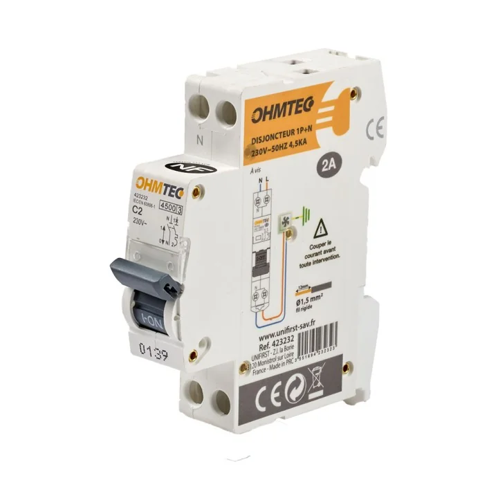 Disjoncteur 1P+N 2A 4.5kA/6kA NF OHMTEC