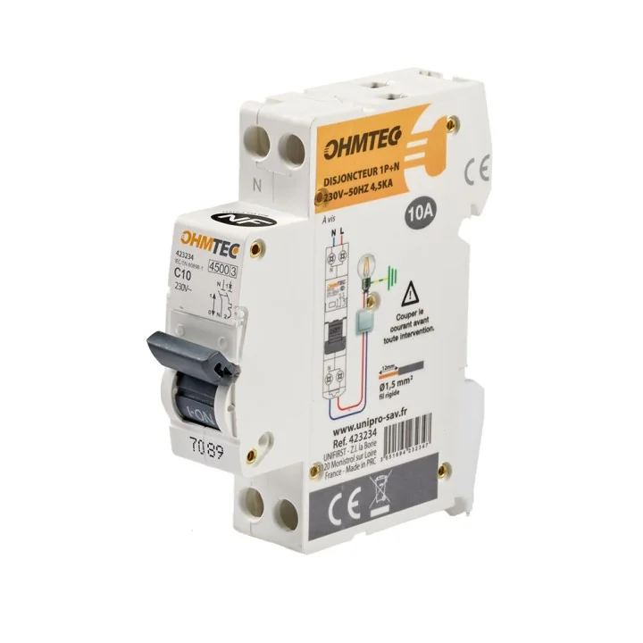 Disjoncteur 1P+N 10A 4.5kA/6kA NF OHMTEC