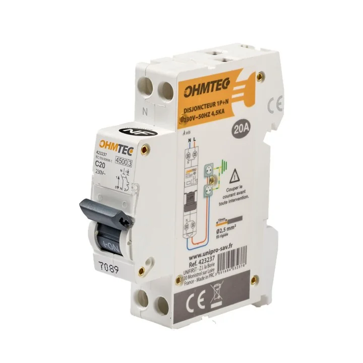 Disjoncteur 1P+N 20A 4.5kA/6kA NF OHMTEC