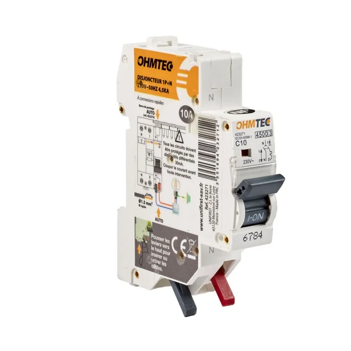 Disjoncteur 1P+N 4.5KA - 10A NF OHMTEC