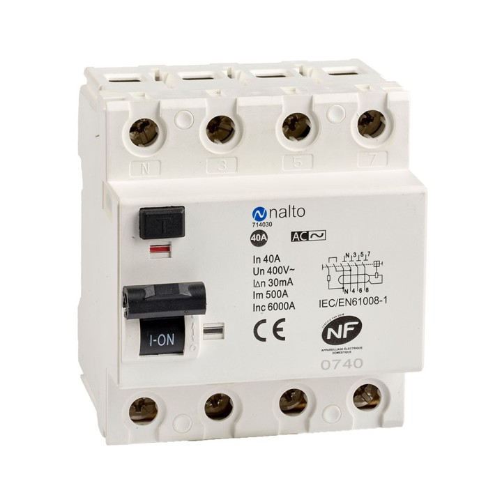 Interrupteur différentieltétrapolaire 40A type AC - 30 mA - 400V~