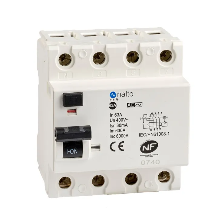 Interrupteur différentieltétrapolaire 63A type AC - 30 mA - 400V~
