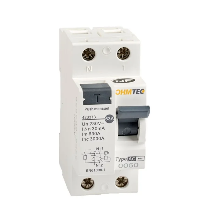 Interrupteur différentiel 63A 30mA type AC NF OHMTEC