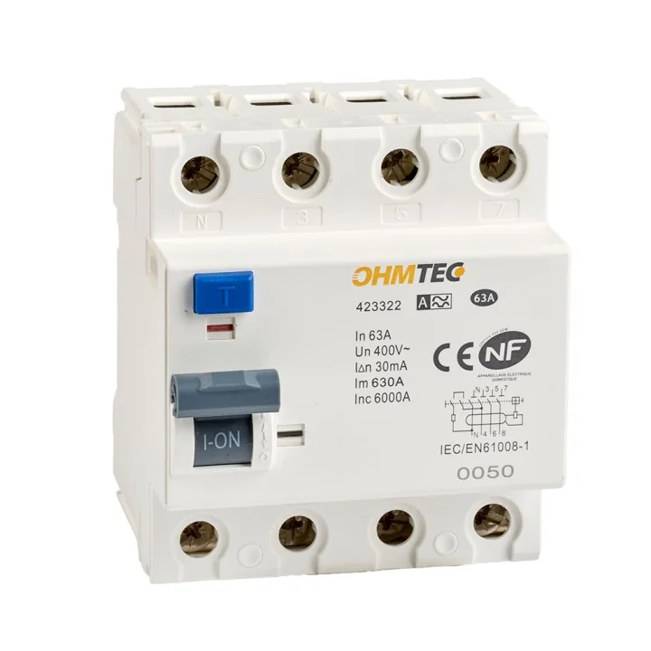 Interrupteurs différentiels tétrapolaires 63A 30mA type A NF OHMTEC