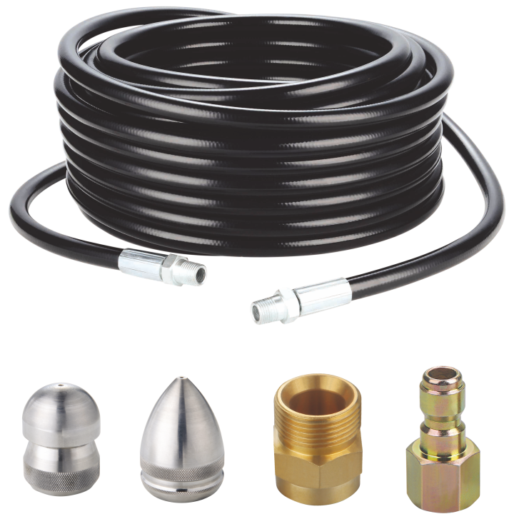 Pack nettoyeur haute-pression thermique 390cc 250 bar + déboucheur canalisation 20m STEINER