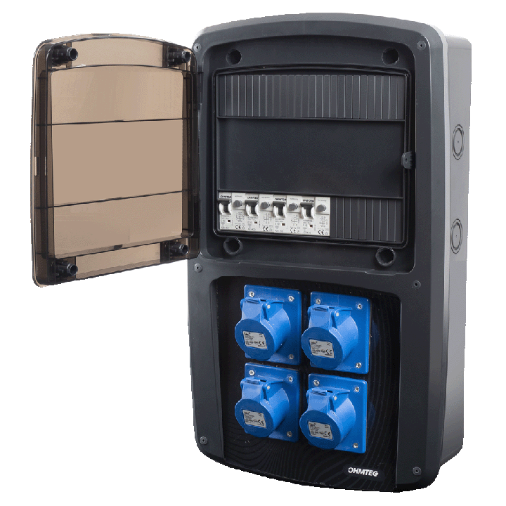 Coffret camping 4 prises CEE 16A avec protection par disjoncteur différentiel - OHMTEC