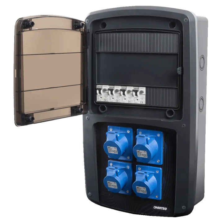 Coffret camping 4 prises CEE 16A avec protection par disjoncteur différentiel - OHMTEC