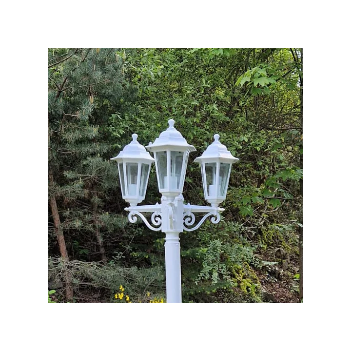 Lampadaire Extérieur 3 Têtes 3x60W E27 Fonte Blanc LOAN
