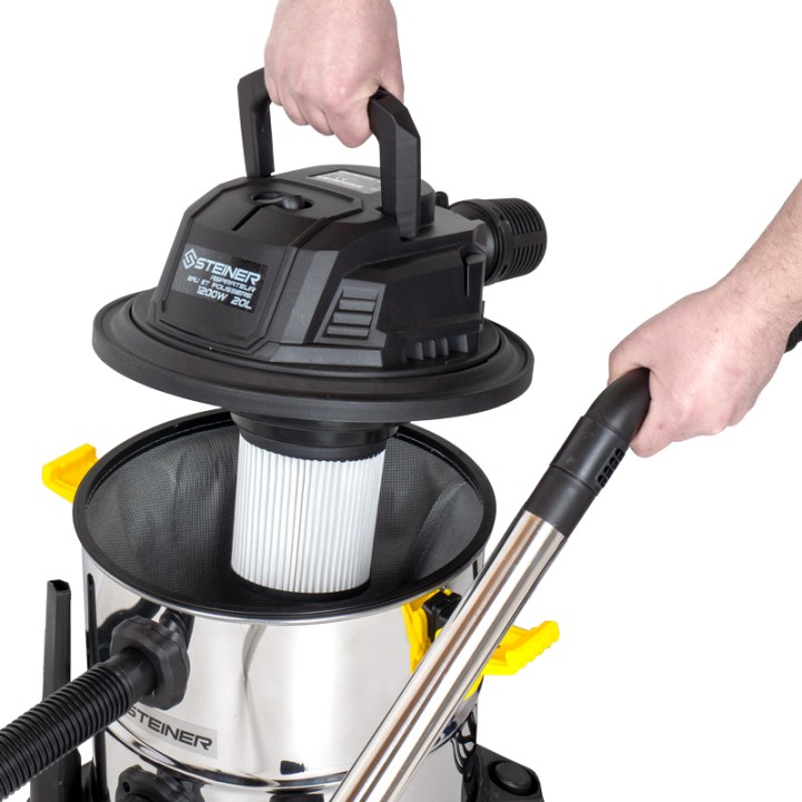 Aspirateur eau et poussières 20L inox 1200W sans sac + fonction souffleur STEINER